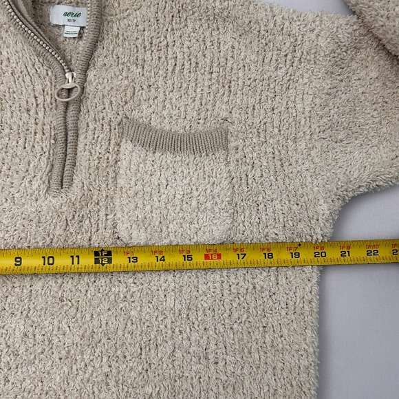 Aerie Sherpa Fleece Half Zip Pullover Sweater Tan XS Cozy Soft Lounge Casual - Picture 5 of 6